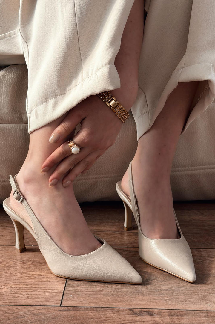 Alvessa Stiletto Bej Mat Deri