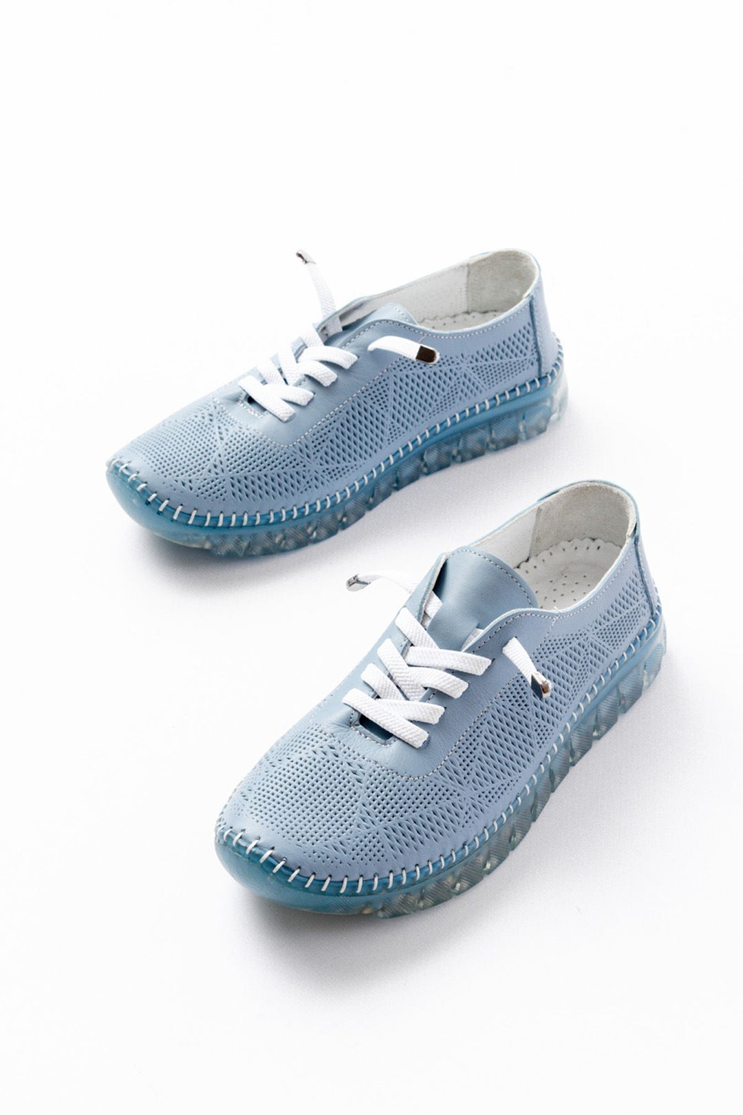 Narissa Hakiki Deri Mavi Şeffaf Taban Kadın Spor Ayakkabı - ILOVESHOES