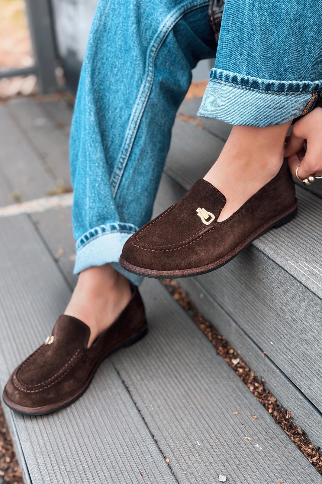 Rasen Kadın Loafer Acıkahve Hakiki Süet - ILOVESHOES