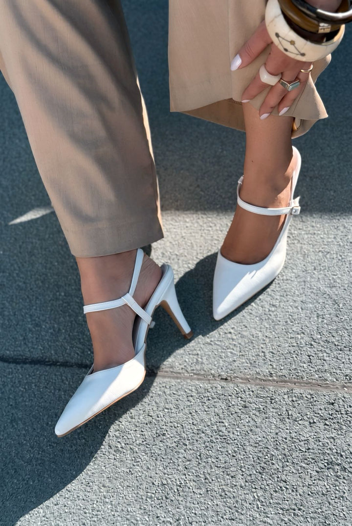 Lorent Beyaz Kırışık Deri Kadın Stiletto - ILOVESHOES