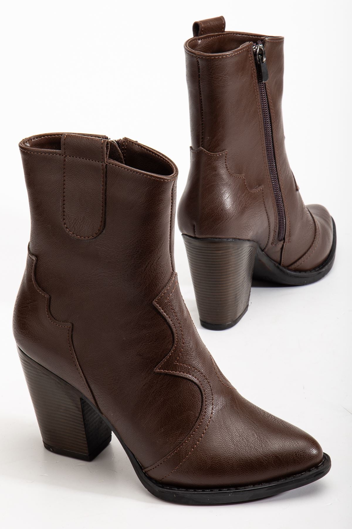 Giselin Kadın Kovboy Bot Acıkahve Mat Deri - ILOVESHOES