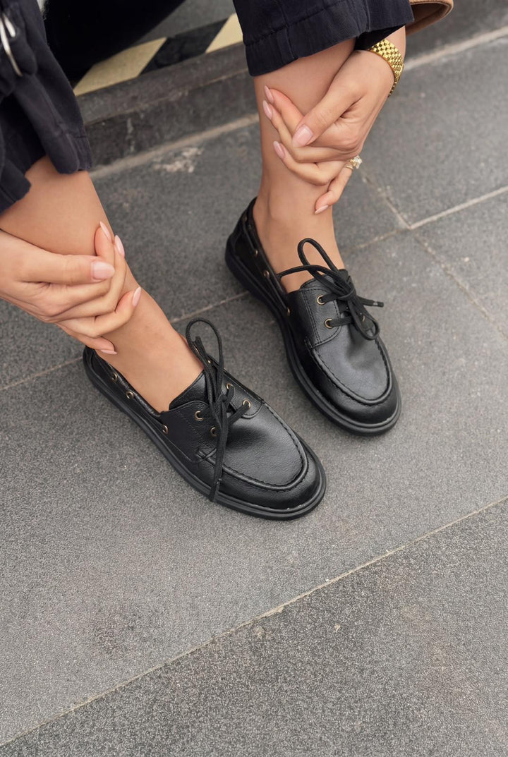 Morin Kadın Oxford Ayakkabı Siyah Mat Deri - ILOVESHOES