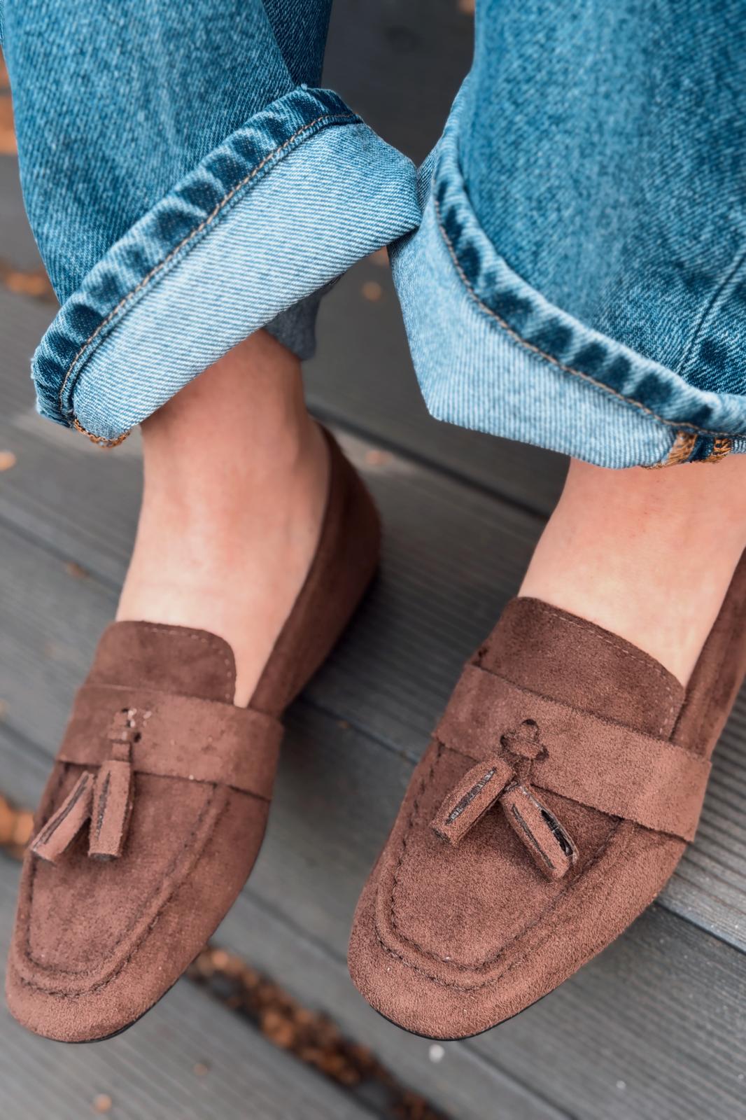 Olena Kadın Loafer Acıkahve Süet - ILOVESHOES