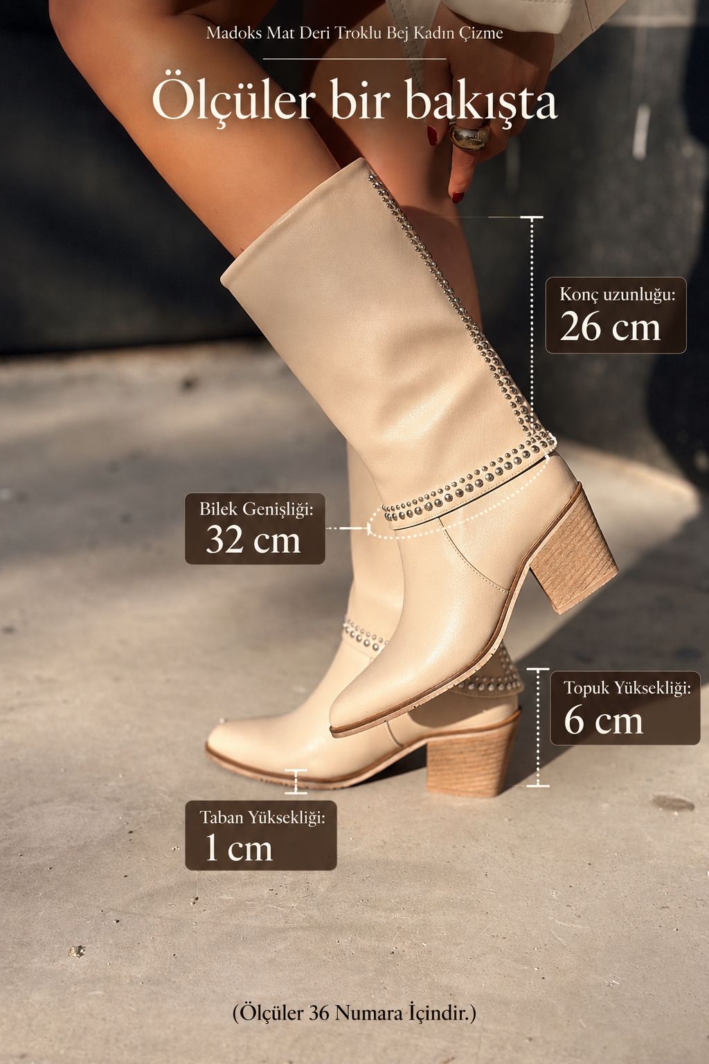 Madoks Mat Deri Troklu Bej Kadın Çizme - ILOVESHOES