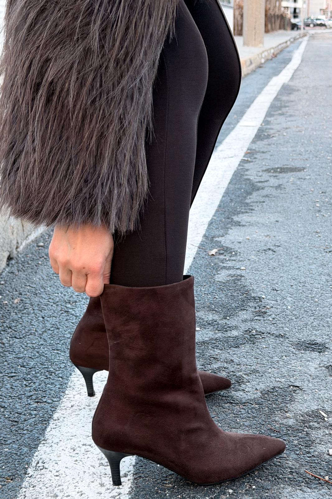 Rafoni Kadın Topuklu Bot Acıkahve Süet - ILOVESHOES