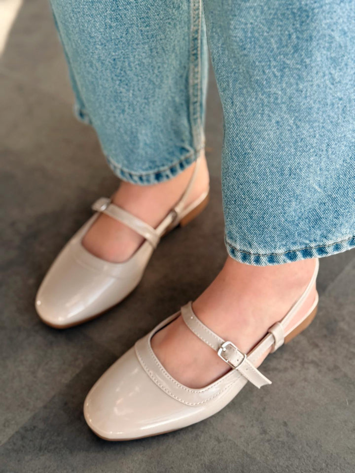 Minor Rugan Bej Bant Detaylı Mary Jane - ILOVESHOES