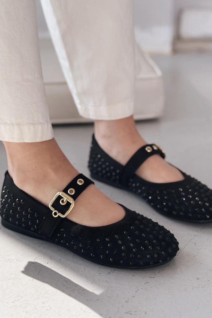 Valira Siyah Troklu Baret Tokalı Kadın Babet - ILOVESHOES