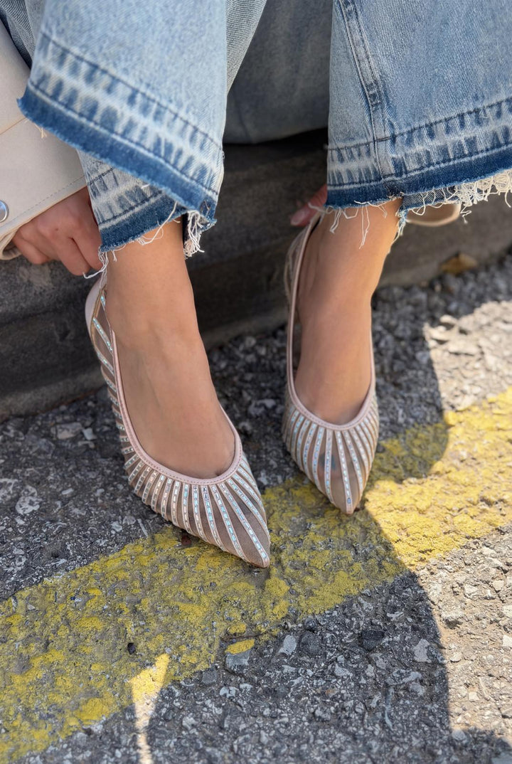 Sarnel Bej Saten Kadın Stiletto - ILOVESHOES