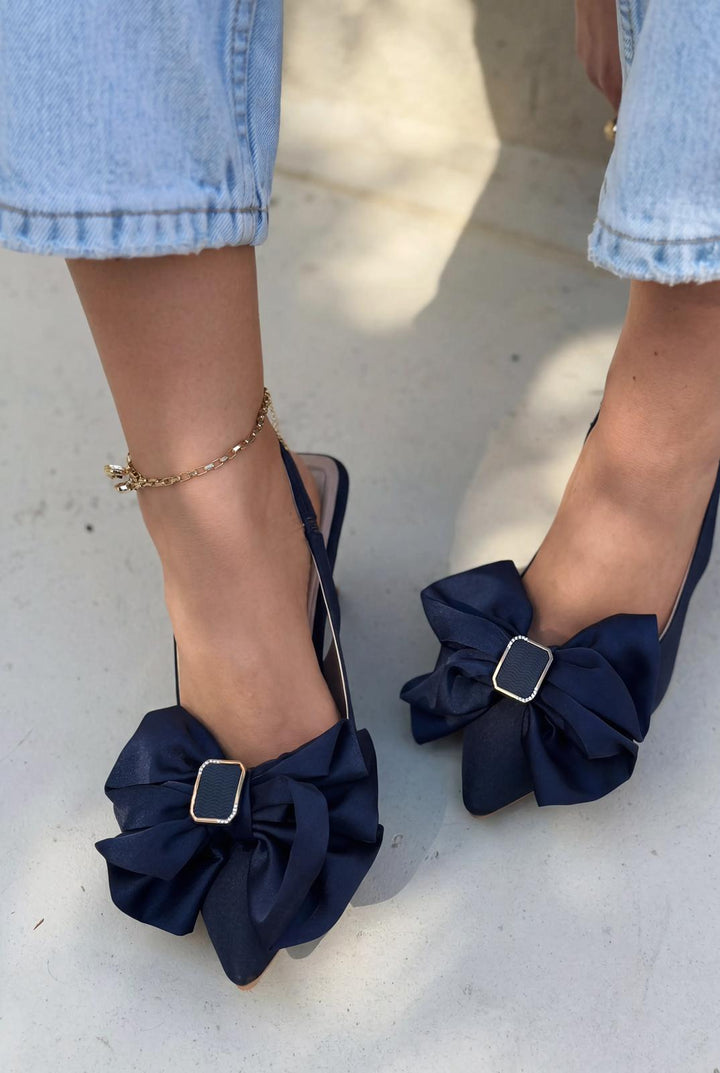 Velune Stiletto Lacivert Saten Fiyonk Detaylı - ILOVESHOES