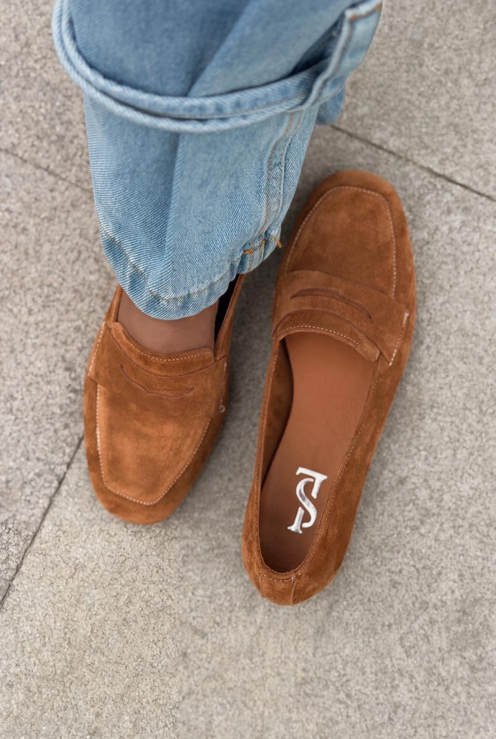 Melniel Hakiki Süet Kadın Loafer Taba - ILOVESHOES