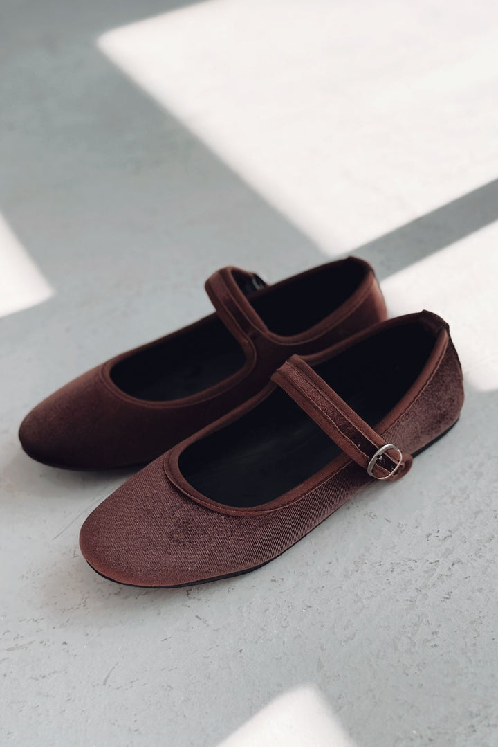 Vosinta Kadife Mary Jane Babet Acıkahve - ILOVESHOES