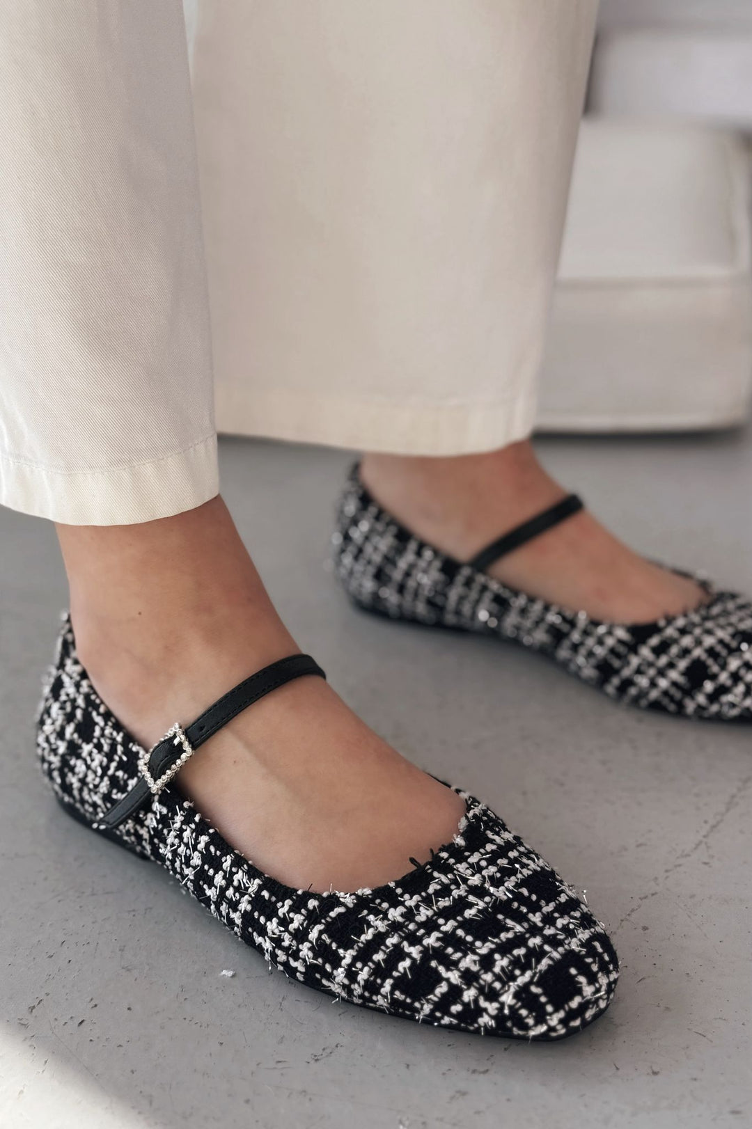 Edwons Tüvit Desenli Kadın Babet Siyah - ILOVESHOES