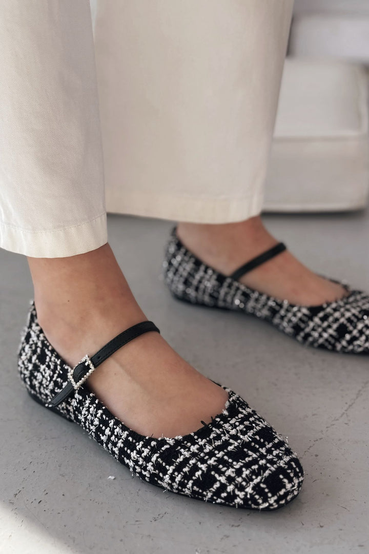 Edwons Tüvit Desenli Kadın Babet Siyah - ILOVESHOES