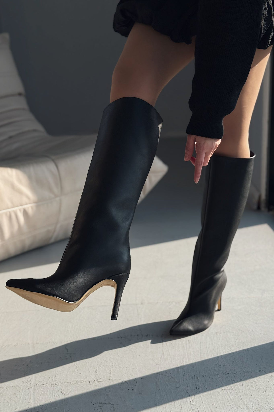 Oslanna Siyah Mat Deri Günlük Kadın Çizme - ILOVESHOES