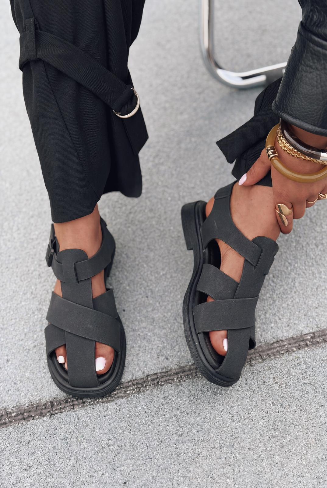 Evyra Siyah Süet Kadın Sandalet - ILOVESHOES