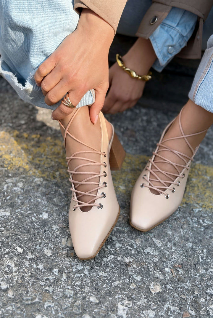 Yorella Topuklu Ayakkabı Nude Mat Deri - ILOVESHOES