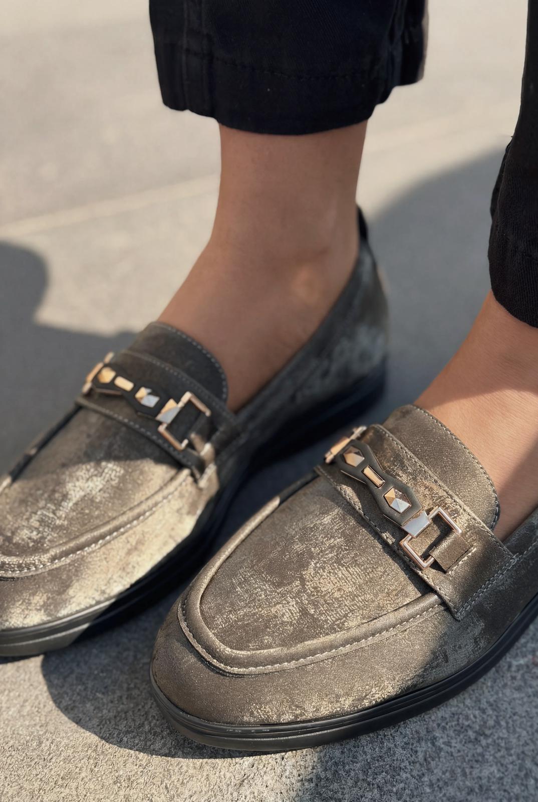 Torel Kadın Loafer Gri Saten - ILOVESHOES