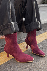 Alderie Kadın Topuklu Bot Bordo Süet - ILOVESHOES