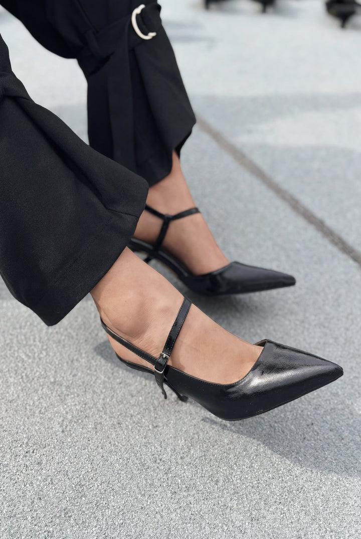 Lorent Siyah Kırışık Deri Kadın Stiletto - ILOVESHOES