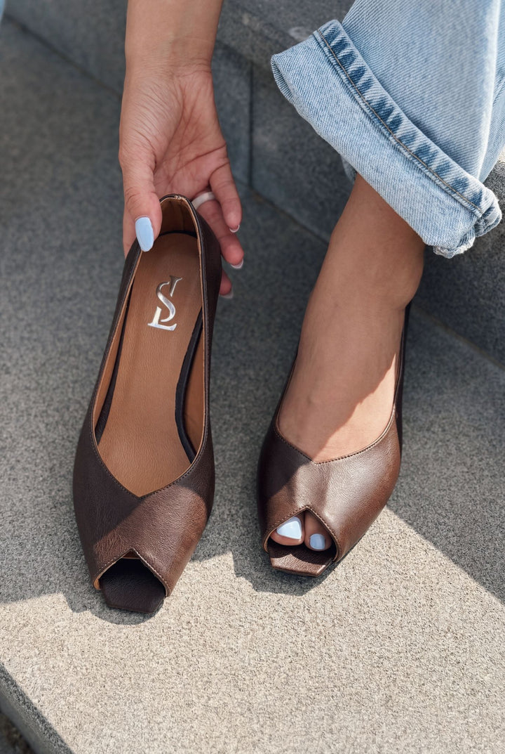 Norvion Hakiki Deri Acıkahve Mat Deri Kadın Topuklu Ayakkabı - ILOVESHOES