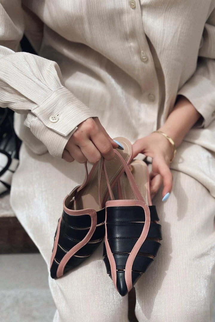 Ponex Mat Deri İnce Topuklu Stiletto Pudra