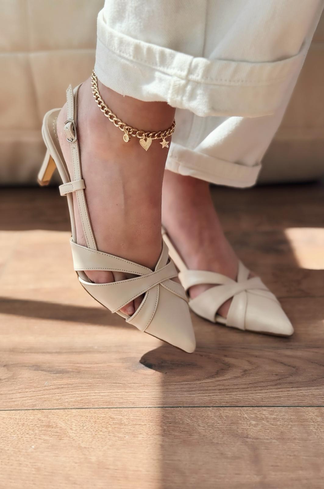 Peraps Mat Deri Yüksek Topuklu Stiletto Bej - ILOVESHOES