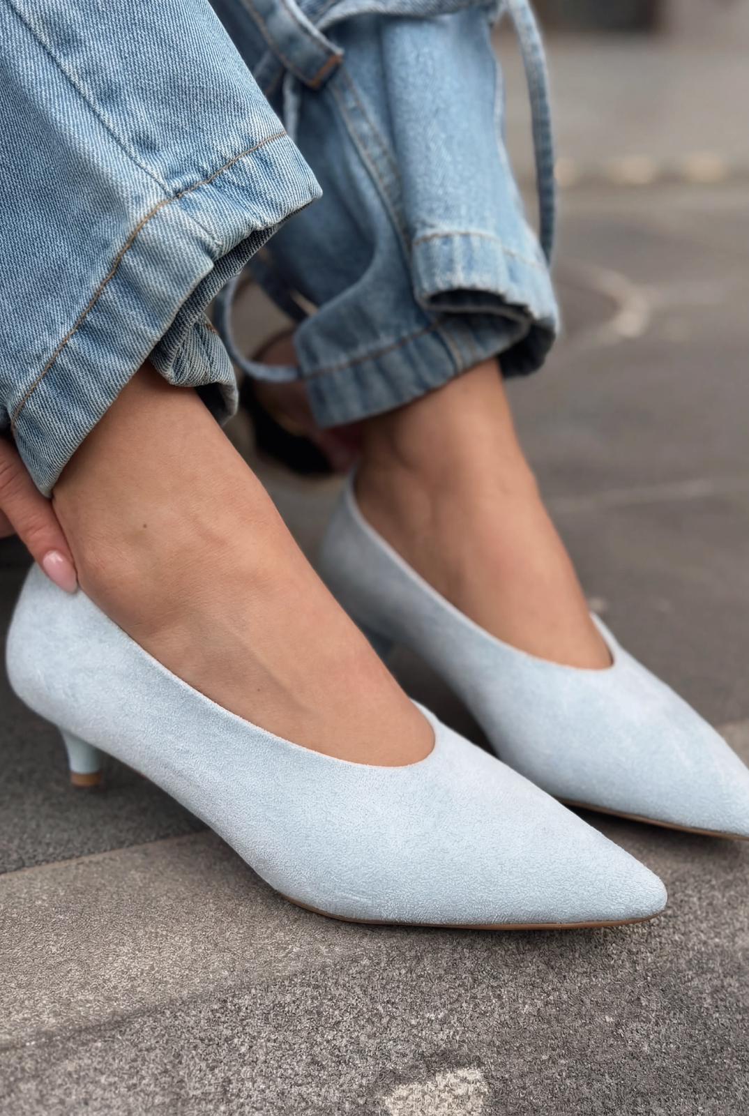 Seranis Hakiki Deri Stiletto Bebek Mavisi Süet - ILOVESHOES