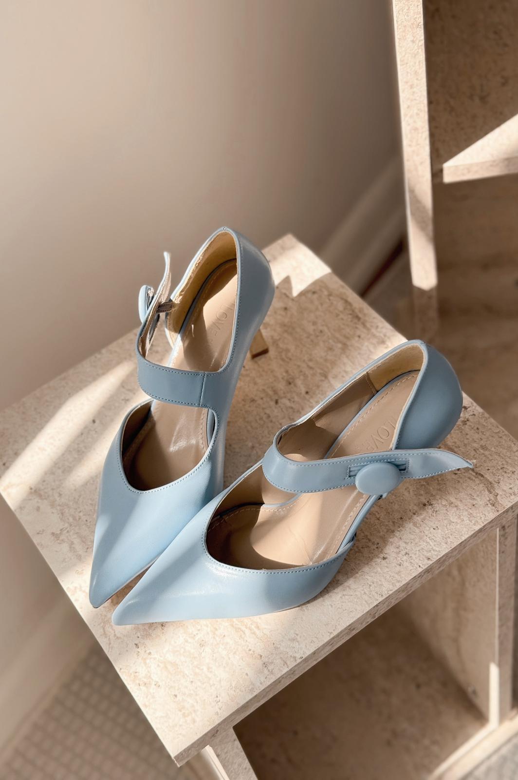 Wasord Mat Deri Düğme Detaylı Stiletto Bebekmavisi - ILOVESHOES