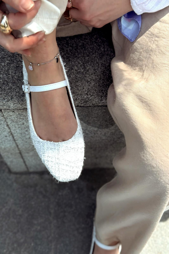 Edwons Tüvit Desenli Kadın Babet Beyaz - ILOVESHOES