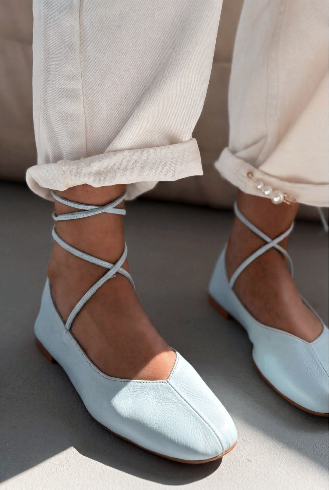 Morven Hakiki Deri Bebek Mavisi Kadın Babet - ILOVESHOES
