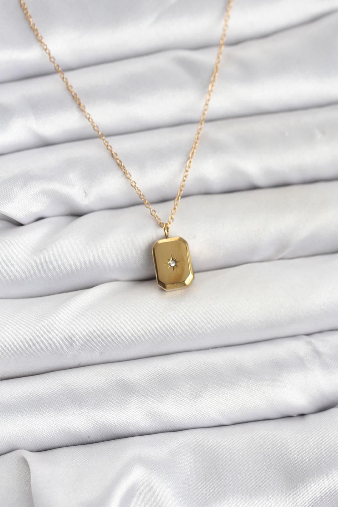 ILS - 1066 Kadın Kolye Gold Çelik Kutup Yıldızlı Model - ILOVESHOES