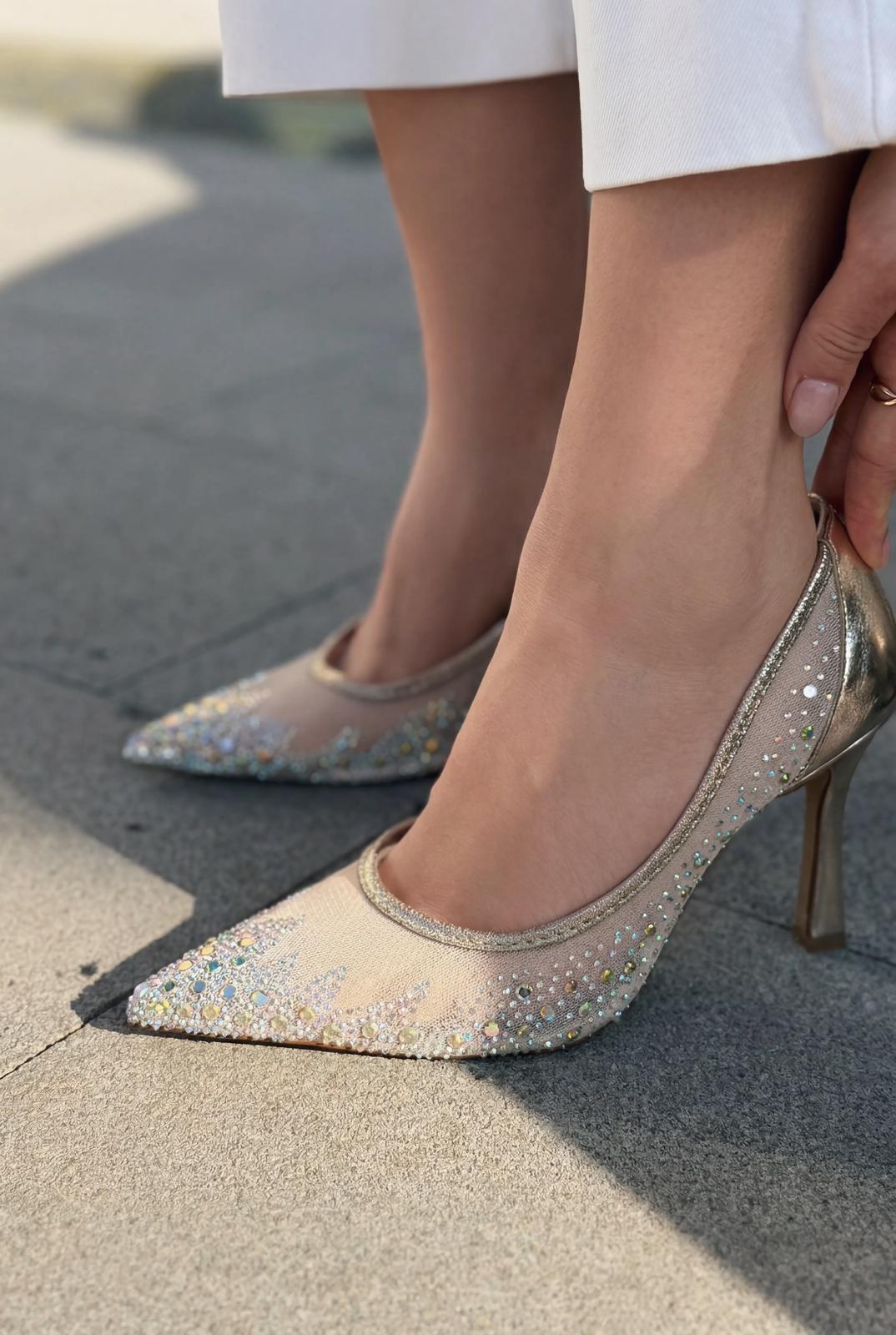 Arivelle Stiletto Gold Taşlı - ILOVESHOES