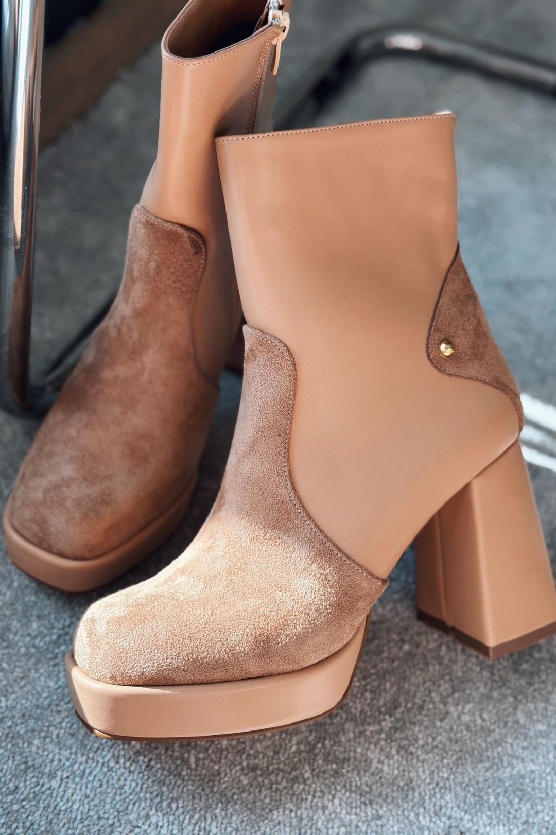 Olexsa Mat Deri Yüksek Topuklu Kadın Bot Nude - ILOVESHOES