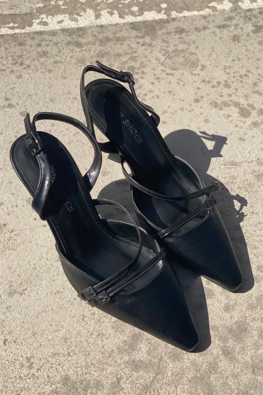 Telmor Mat Deri Bant Detaylı Yüksek Topuklu Stiletto Siyah - ILOVESHOES