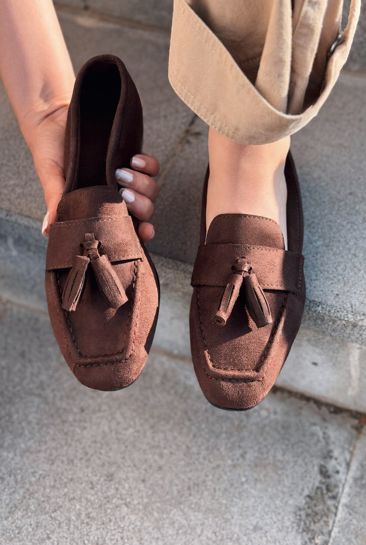 Olena Kadın Loafer Acıkahve Süet - ILOVESHOES