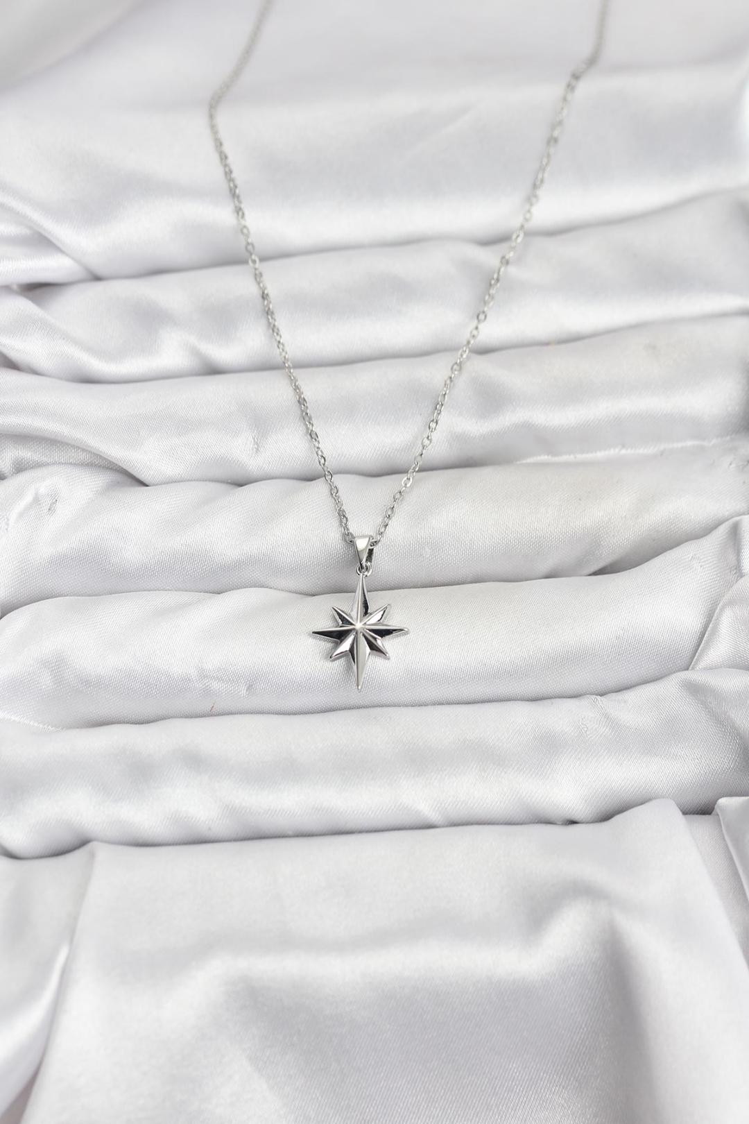 ILS - 1126 Kadın Kolye Gümüş Çelik Kutup Yıldızı - ILOVESHOES