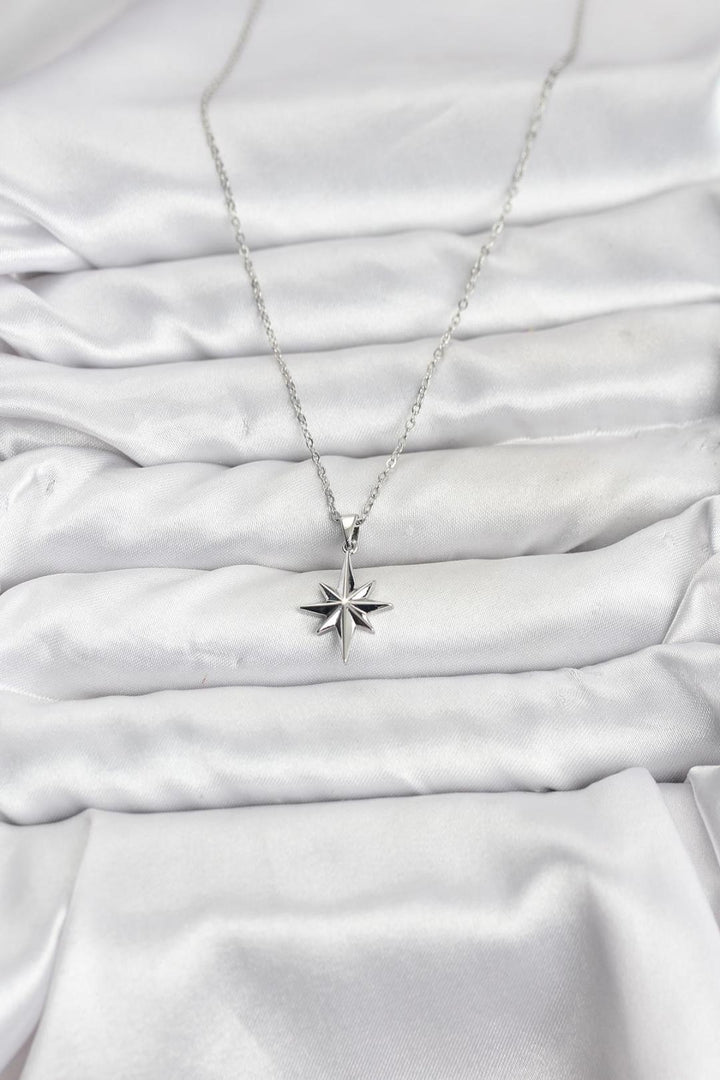 ILS - 1126 Kadın Kolye Gümüş Çelik Kutup Yıldızı - ILOVESHOES