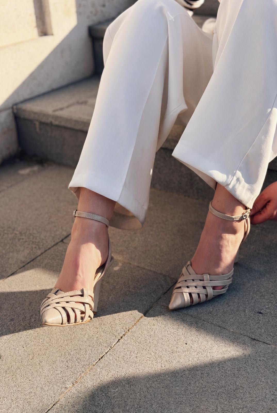 Luvien Bej Mat Deri Kadın Stiletto - ILOVESHOES