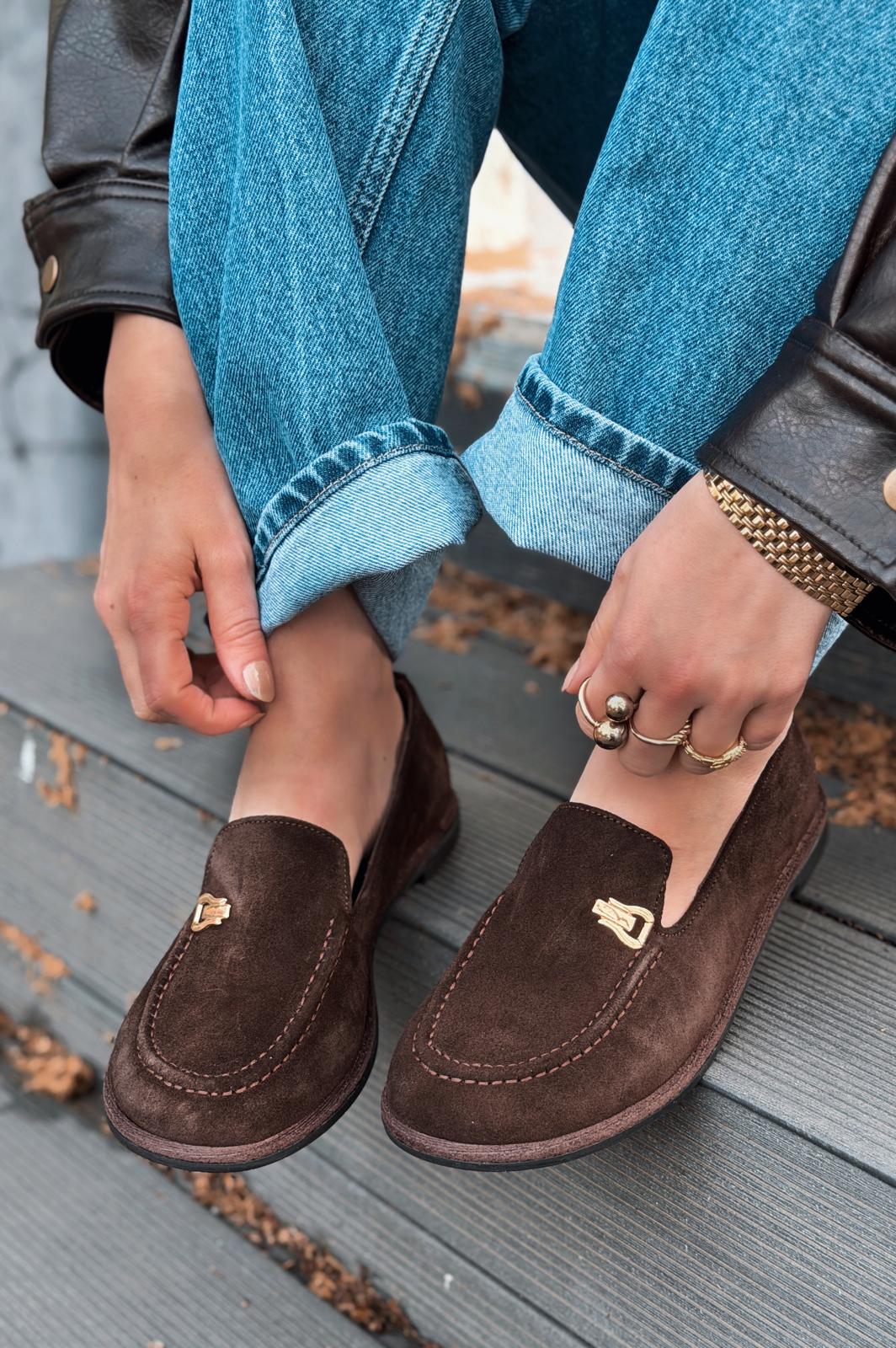 Rasen Kadın Loafer Acıkahve Hakiki Süet - ILOVESHOES