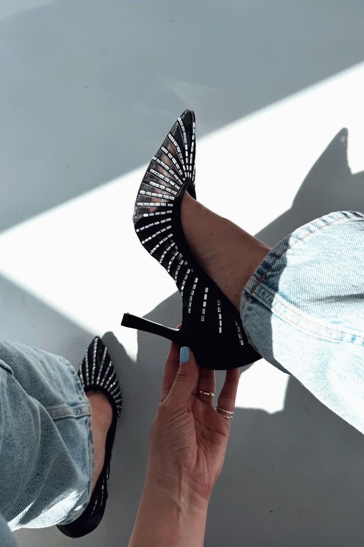 Sarnel Siyah Saten Kadın Stiletto - ILOVESHOES