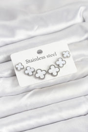 ILS - 1014 Kadın Küpe Gümüş - Beyaz Çelik Yonca - ILOVESHOES