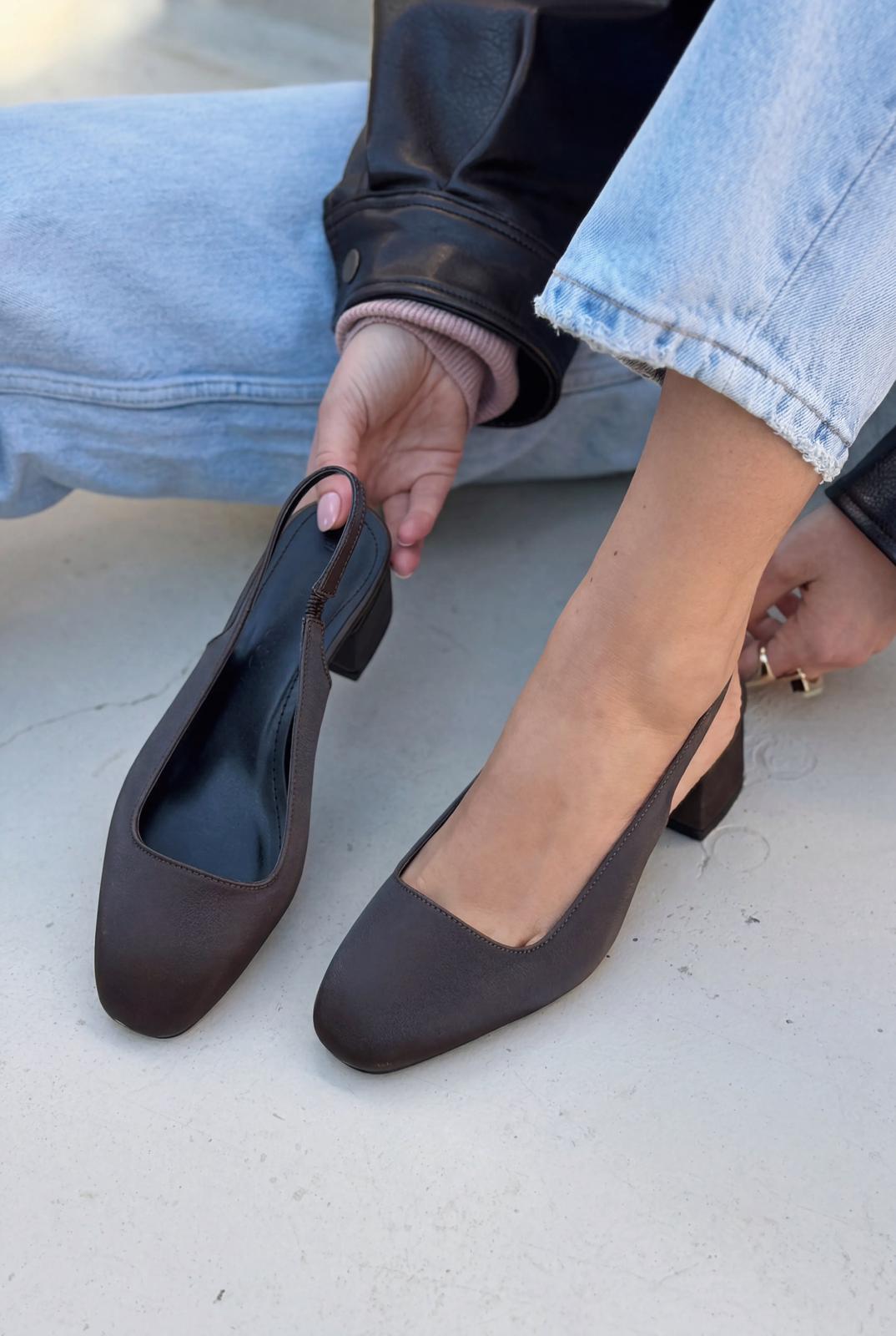 Solen Mary jane Topuklu Ayakkabı Acıkahve Saten - ILOVESHOES