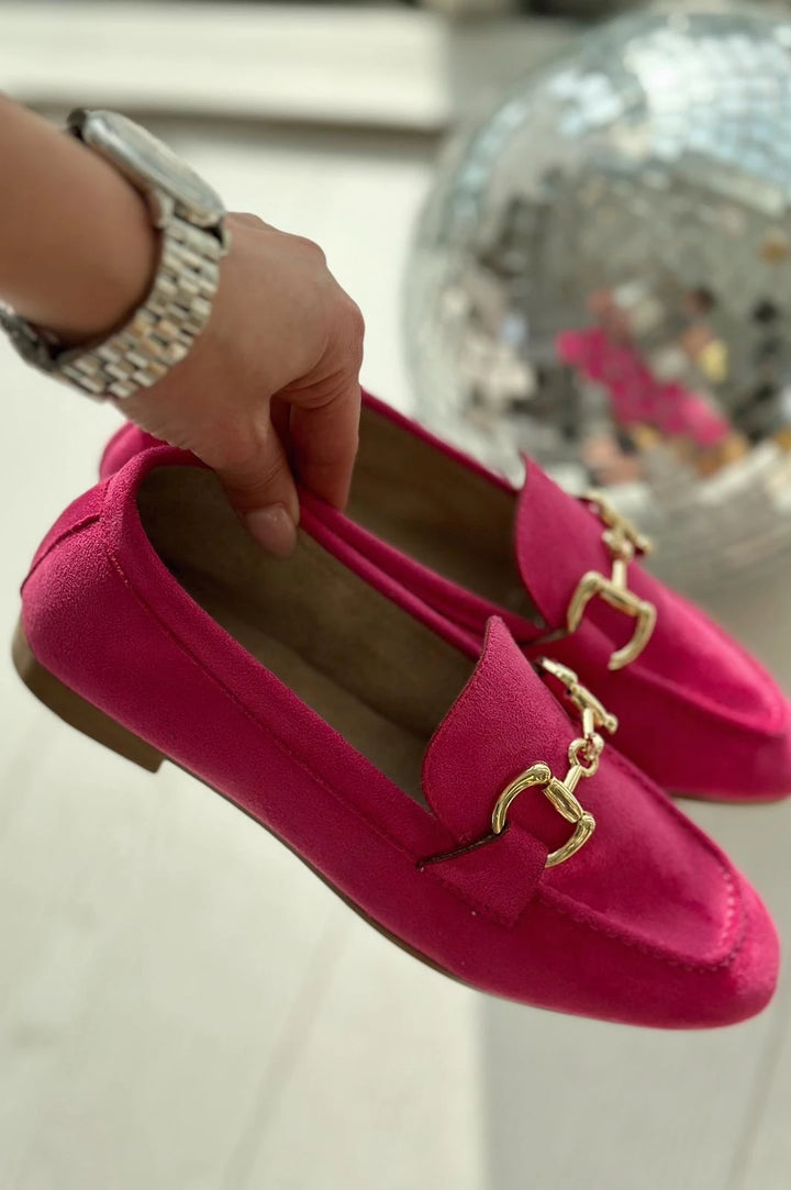 Lofin Süet Toka Detaylı  Kadın Loafer Fuşya