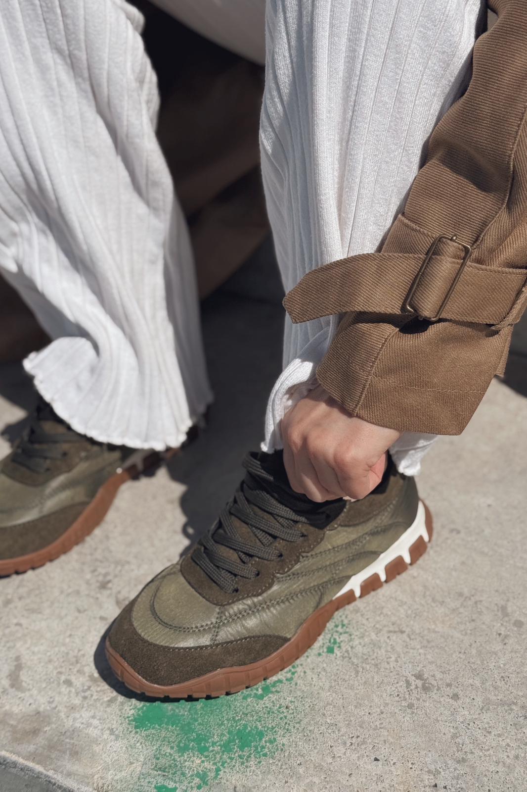 Romine Paraşüt Kumaş Haki Kadın Spor Ayakkabı - ILOVESHOES