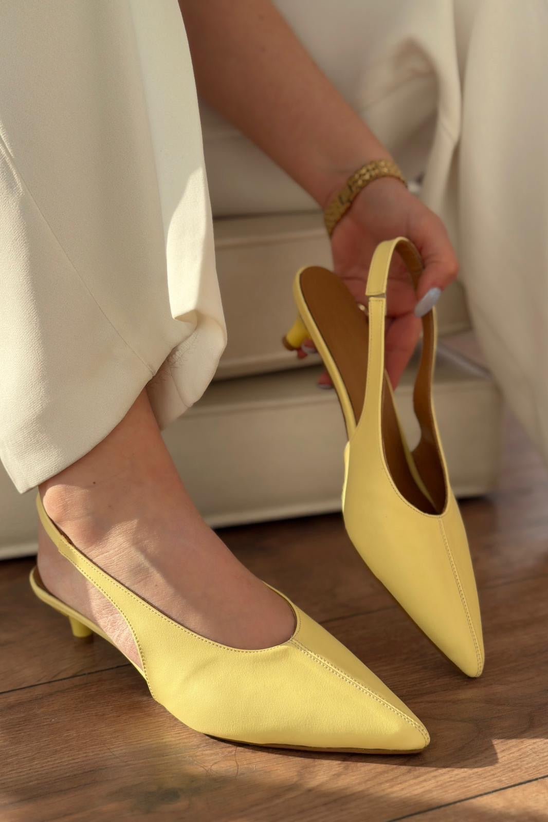 Selor Hakiki Deri Sarı Mat Deri Kadın Stiletto - ILOVESHOES