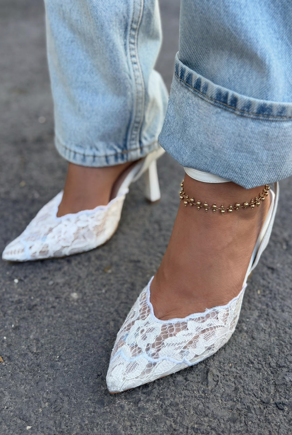 Moryna Beyaz Dantel Kadın Stiletto - ILOVESHOES