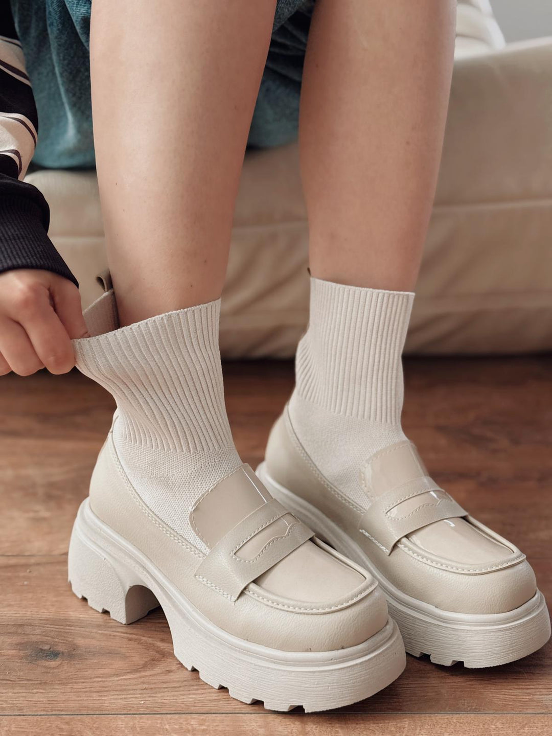 Celora Kadın Kalın Taban Bot Bej Triko - ILOVESHOES