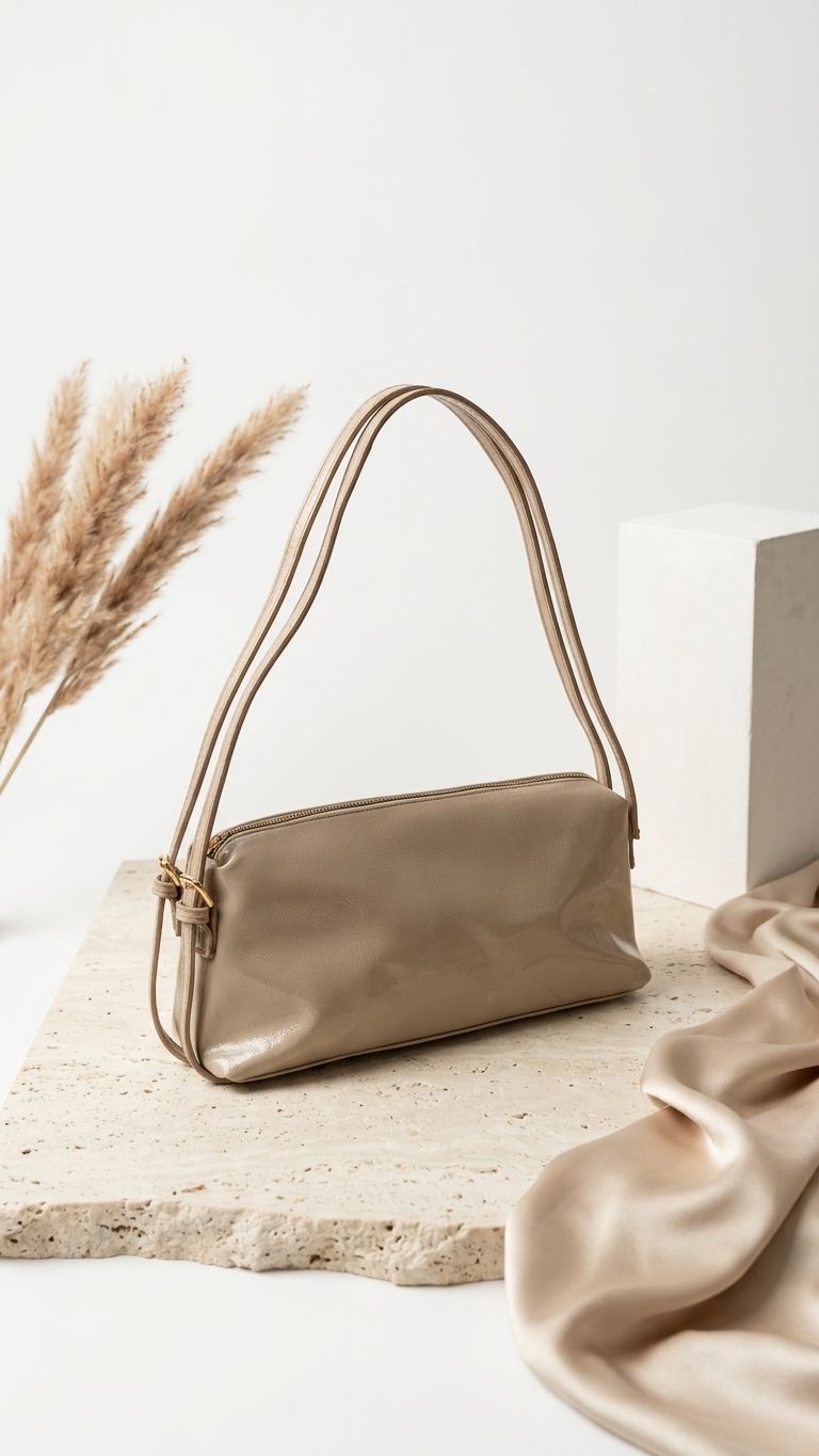 Selvelin Kadın Omuz Çantası Vizon Parlak Deri - ILOVESHOES