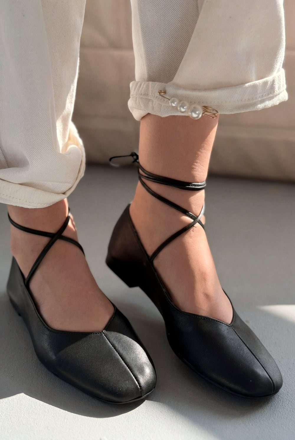 Morven Hakiki Deri Siyah Kadın Babet - ILOVESHOES