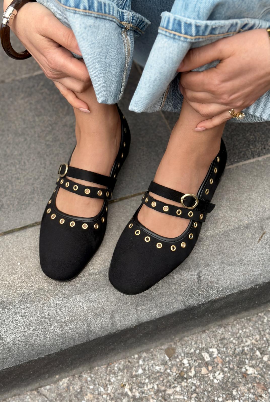 Elia Siyah Süet Kadın Babet - ILOVESHOES